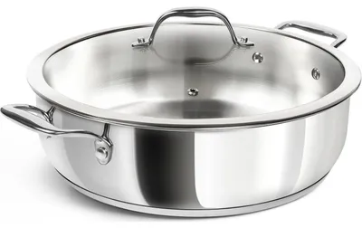 Produktbild von Schmorpfanne 30 cm mit Glasdeckel 5,7 Liter Edelstahl PFAS-frei Induktion Backofen