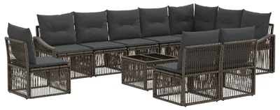Image de Ensemble de canapés de jardin vidaXL, 11 pièces, gris, en polyrotin