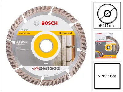 Obrázek produktu pro Bosch 2 608 615 061, Řezací disk, Plochý, Cihla, Betonový, Tvrdý beton, Vápenec, Kámen, Bosch, 2,22 cm, 15 cm