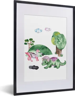 Produktbild von MuchoWow® Gerahmtes Poster Dinosaurier - Kinderzimmer - Wolken - Jungen - Mädchen - Kinder - Kinder 30x40 cm - Poster mit Schwarzem Bilderrahmen Wandposter Rahmen Foto Bilder - Wandposter Schlafzimmer