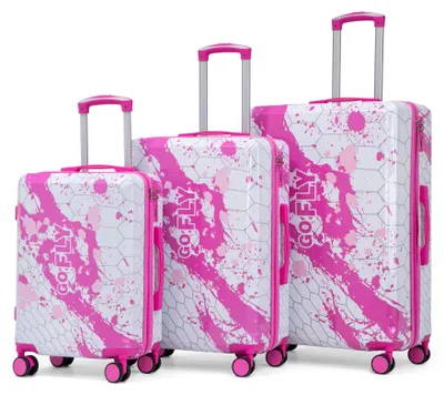 Produktbild von 3-teiliges Kofferset 20"/24"/28" aus PC mit Musterdruck, Silent Spinner R?dern und Zahlenschloss (Rosa)