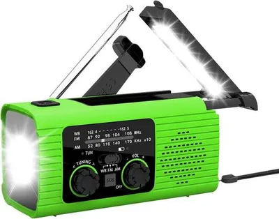 Zdjęcie produktu dla Ręczne, przenośne radio słoneczne z funkcjami AM/FM/NOAA, zasilane bateryjnie, z potrójną lampą awaryjną LED do użytku domowego i na kempingu