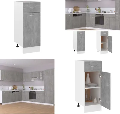 Produktbild von vidaXL Schubunterschrank Betongrau 30x46x81,5 cm Holzwerkstoff - Schubunterschrank - Schubunterschränke - Küchenschrank - Küchenschränke