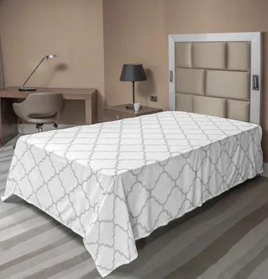 Produktbild von ABAKUHAUS Grau Bettlaken, Einfache Einfarbige Muster Geometrische Formen Auf Normalem Hintergrund Moderne Figuren, weiches bequemes oberes Bettlaken für ein Nachbildungatives Bett 1 Stück 260 cm x 168 cm, Weiß grau