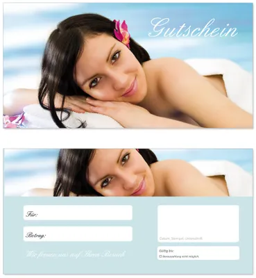Produktbild von 50 Stück Geschenkgutscheine (Wellness-605) - Gutscheinkarten Gutscheine für Bereiche Massage, Wellness, Erholung, Entspannung oder Kosmetik und Reisen