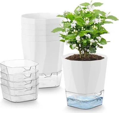Productafbeelding van Famanu Zelfwaterende plantenpotten - 6 stuks - Wit - 12,5 cm