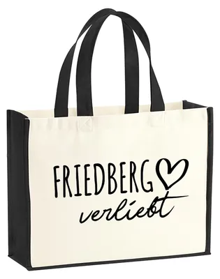 Produktbild von Huuraa Jutetasche Friedberg verliebt 21 Liter Black Jute und Baumwolle Einkaufstasche Geschenkidee