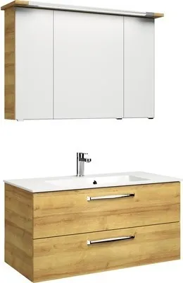 Produktbild von Pelipal Badmöbel-Set Kumba BxHxT 107 x 200 x 50 cm Frontfarbe eiche riviera mit Mineralguss-Waschtisch weiß 99.107012547