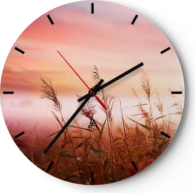 Produktbild von Wanduhr - Rund - Glasuhr - Wiese Getreide Natur - 40x40cm - Schleichendes Uhrwerk - Lautlos - zum Aufhängen bereit - Dekoration Modern - Wanddekoration aus Glas - C3AR40x40-3530