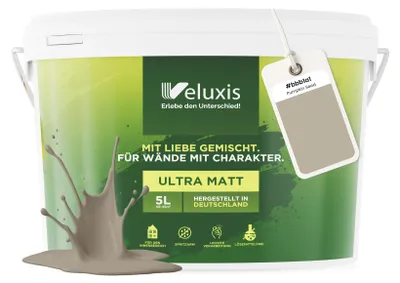 Produktbild von Wandfarbe Beige Grau Creme Matt Innenfarbe – Deckkraft Klasse 1, VOC-frei, Ohne Grundierung, Tropfarm – Wohnzimmer & Schlafzimmer – 5L – Veluxis (Pumpkin Seed)