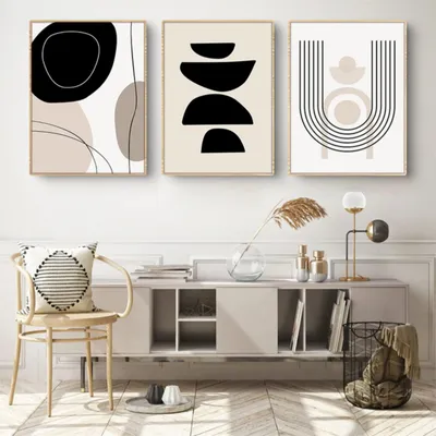 Immagine prodotto di Set di 3 stampe in stile boho, arte astratta, dimensioni 30 x 40 cm, decorazioni murali per soggiorno