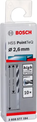 Image de Forets hélicoïdaux à métaux HSS PointTeQ, DIN 338, 2,6 mm, paquet de 10
