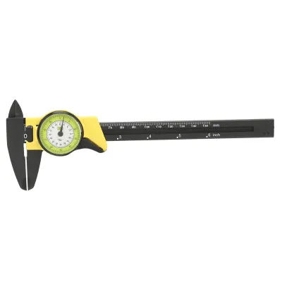 Image de Pied à coulisse en plastique 0-150 mm avec échelle, vernier, règle, appareil de mesure pour travaux de couverture, outil de mesure professionnel (jaune)