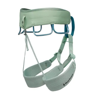 Hüftgurt "Momentum Harness" von Black Diamond in mintgrün; mit zwei Schlaufen für Karabiner und verstellbaren Beinschlaufen.