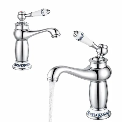 Produktbild von AjieQAQ Retro Waschtischarmatur Chrom Badarmatur Wasserhahn Messing Keramik Griff Einhebelmischer, KI-generiertes Bild
