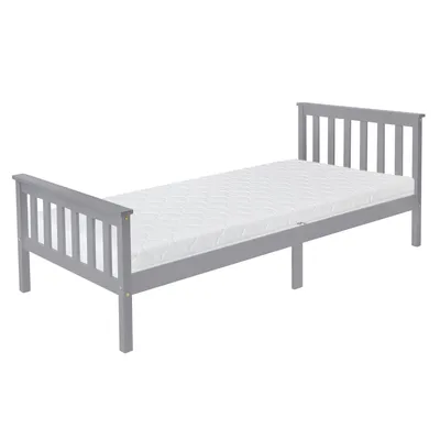 Produktbild von ML-Design Holzbett Kinderbett 90x200 cm Hellgrau mit Matratze, Kiefernholz, Bettgestell mit Lattenrost & Füße, Einzelbett mit Kopf- und Fußteil