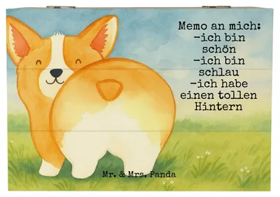 Produktbild von Mr. & Mrs. Panda Truhe Corgi Po Design 22 x 15 cm - Weiß - Geschenk, Box, Schatulle, Kiste, Corgie, Selbstliebe, Sprüche, Positiv, Schatzkiste, Hund, fotobox