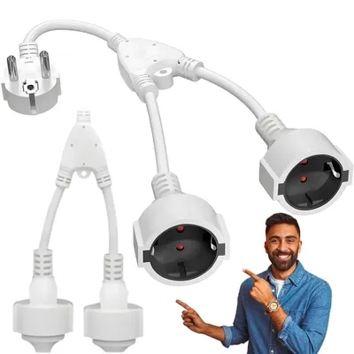 Produktbild von Schuko-Doppelsteckdosenadapter mit 2 Steckplätzen, 250 V, 16 A, 4000 W, Kindersicherung, Weiß