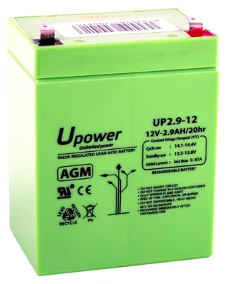 Obrázok produktu pre U-Power, olovnatá batéria AGM, 12V, 2,9Ah, technológia VRLA, bezúdržbová, nabíjateľná, vysoká kvalita