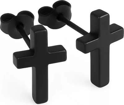 Produktbild von 316L Chirurgenstahl Ohrringe Ohrstecker schwarz mit Kreuz