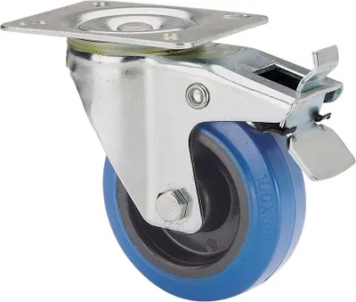Image de Roue Pivotante Caoutchouc Bleue Frein Mobilité Fluide Et Freinage Sécurisé Pour Charges Moyennes. - Ruedas Alex