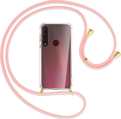 Produktbild von Handykette Backcover-Schutzhülle mit Band (Metall goldfarben) für Motorola Moto G8 Plus - rosa