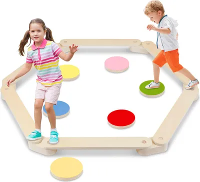 Produktbild von TolleTour Schwebebalken Balancierbalken Kinder mit 6 Balanciersteine,6 Balancepedal & Tragetasche