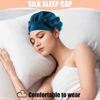 Luxuriöse Seidenhaube für Haar Bonnet Wraps - Set von 2 - Schwarz und Pfauenblau - Bequem - Damen - Satinmütze - Haarwickel