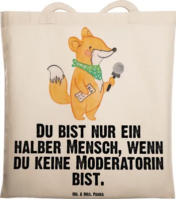 Produktbild von Mr. & Mrs. Panda Shopping Tasche Moderatorin Herz - Transparent - Geschenk, Schultasche, Uni, Alltagstasche, Tote Bag, Einkaufstasche