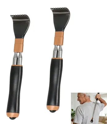 Produktbild von Teleskop Rückenkratzer 2er Set 21-54cm – Massagebürste mit verstärkter Stange | ABS+Edelstahl, ausziehbar