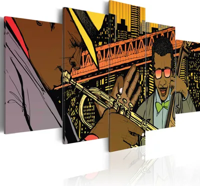 Produktbild von Leinwandbilder New York 200x100 cm Vlies Leinwandbild 5 tlg Kunstdruck modern Wandbilder XXL Wanddekoration Design Wand Bild - Pop Art Musik Architektur 020111-10
