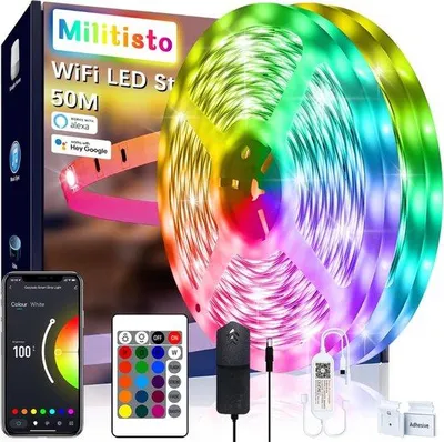 Immagine prodotto di Striscia luminosa LED intelligente da 50 metri, compatibile con Alexa, controllo Wi-Fi, controllo della musica