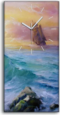 Produktbild von Küchenuhr Bürouhr Leinwand Uhr Geräuschlos 30x60 Wellen Meer Felsen Segel Boot - weiße Hände