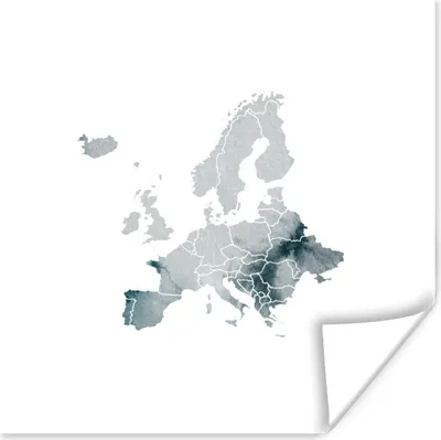 Produktbild von MuchoWow® Poster Karte - Europa - Aquarell - Grau 100x100 cm - Babyzimmer