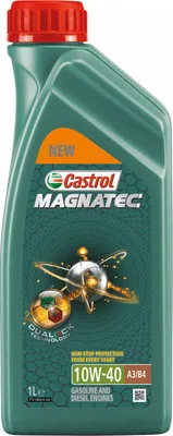 A bottle of Castrol Magnatec motor oil.