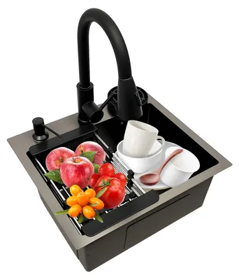 Immagine prodotto di Lavello da cucina - Lavello da incasso - Vasca singola - Acciaio inossidabile - 45 x 40 cm - Con miscelatore - Foro singolo