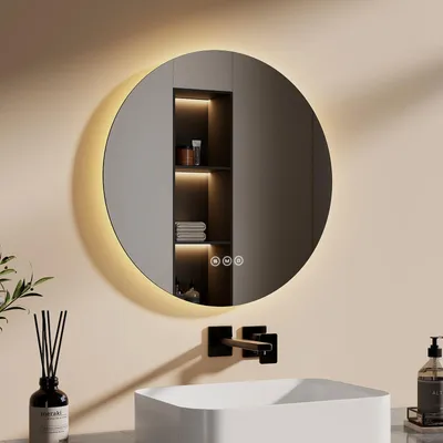 Produktbild von EMKE LED Badspiegel Rund 50 cm mit beschlagfrei Badezimmerspiegel 3 Lichtfarbe Badspiegel dimmbar LED Spiegel mit Touchschalter