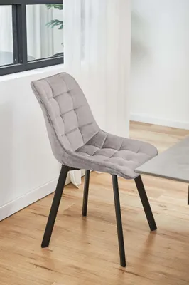 Produktbild von Stuhl – Esszimmerstuhl – Polsterstuhl – Stuhl mit Metallbeinen – Essstühle Samtbezug – Beige – 48 cm – Moderner Samtstuhl mit eleganter Steppung