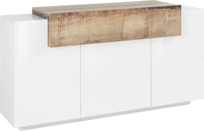 Produktbild von Sideboard Anrichte Beistellschrank Kommode Highboard Schrank "Catania III" Weiß Hochglanz / Ahorn Nachbildung