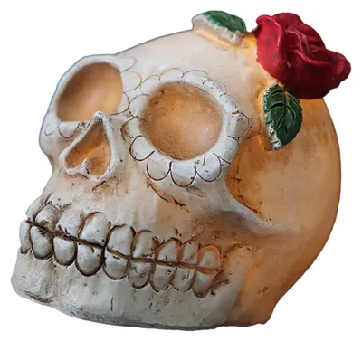 Obrázek produktu pro Dekorace na Halloween, světlo ve tvaru lebky na Halloween, LED lebka na baterie s růží