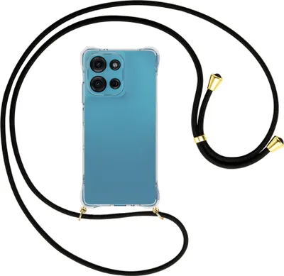 Produktbild von Handykette Backcover-Schutzhülle mit Band (Metall goldfarben) für Motorola Moto G75 5G - schwarz