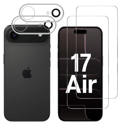 Produktbild von Gehäuse aus gehärtetem Glas für iPhone 17 AIR und Kameraschutz [2er-Pack] Displayschutzfolie  Phonillico®