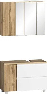Produktbild von Badmöbel-Set >Paris< (2-tlg.) in matt-weiß / Wotaneiche-Nachbildung