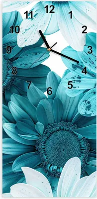 Produktbild von Wanduhr aus Glas mit Motiv Blaue Blütenpracht- 30 x 60 cm - inkl. Aufhängesystem