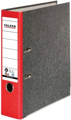 Produktbild von Original Falken Recycling-Ordner Wolkenmarmor.  Germany. 8 cm breit DIN A4 roter Rücken Ringordner Aktenordner Briefordner Büroordner Pappordner CO2-Neutral Blauer Engel