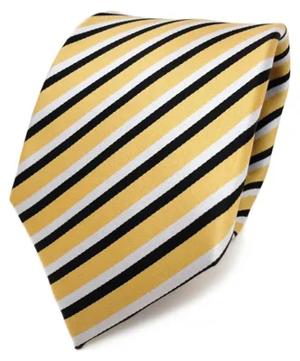 Productafbeelding van Stropdas - Gestreept - Goud Zwart Wit - 150 cm