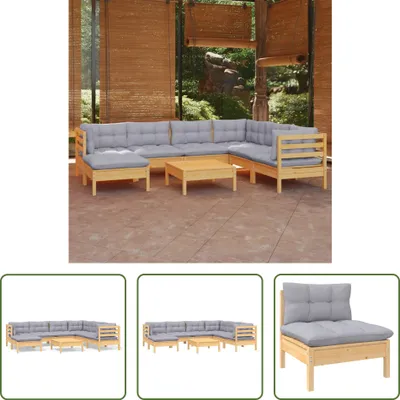 Produktbild von The Living Store 8-tlg. Garten-Lounge-Set mit Grauen Kissen Kiefer Massivholz
