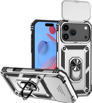 Produktbild von iPhone 17 Pro Hülle - Coverup Armor Ring Ständer Back Cover mit Kamera Schutz - Silber