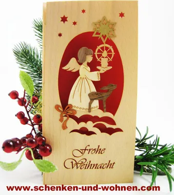 Produktbild von Weihnachtskarte Furnierholz Exclusiv Engel mit Reh
