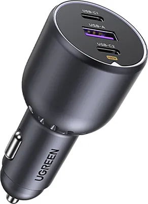 Zdjęcie produktu dla Ugreen 130W 3-Port Fast Car Char gray, Automatyczna, Zapalniczka, Szary